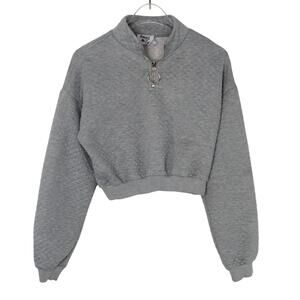 Princess Polly After Dark Gray Quarter Zip Cropped Sweatshirt Size 2 Quilted